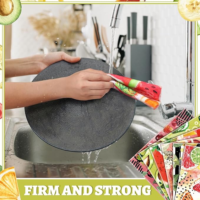 36 Pack Fruit Reusable Cleaning Cloths Washable Cotton Kitchen Towels for Home (Fresh Color)
