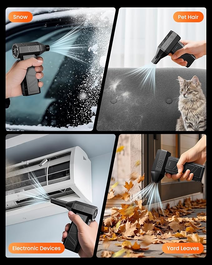 Compressed Air Duster - Electric Air Duster with Brushless Motor, Rechargeable Air Duster, 3-Speed Cordless Blower for Keyboard, Computer, Car & Home – High-Power, Reusable & Portable