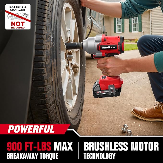 900 Ft-lbs Cordless Impact Wrench, 1/2 Inch Impact Gun Compatible MilWauke 18V Battery, Brushless Constant High Torque Impact Driver with 3 Speed, Tool Only (No Battery Included)
