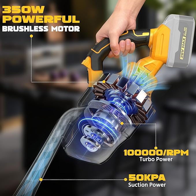 Cordless Vacuum Cleaner with 2x4.0A Battery&Quick Charger | 50kPa 125AW Strong Suction | 5 HEPA Filters | 4-in-1 Nozzle | 65CFM Powerful Brushless Handheld Vaccum for Home, Car, Pet