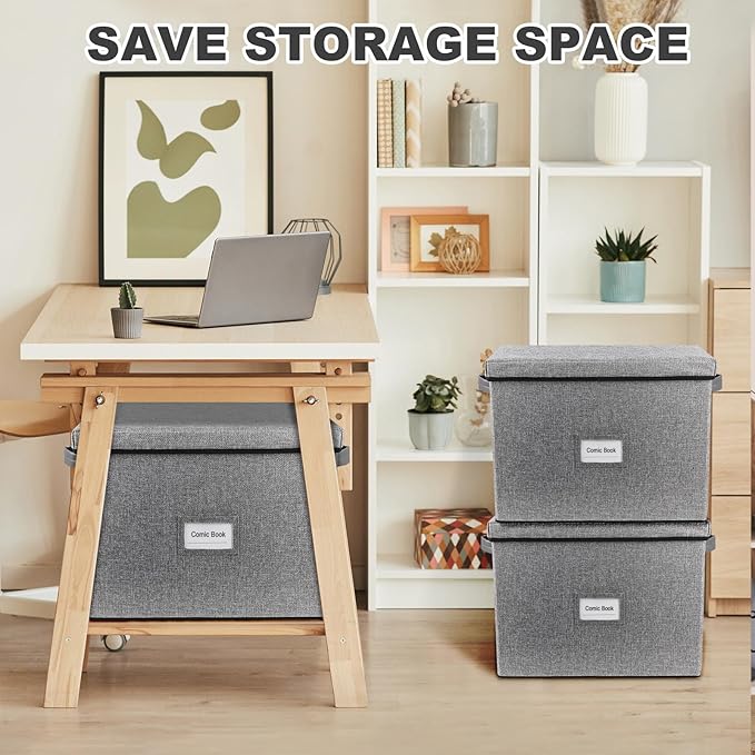 Lukeline Magazine Storage Box,Collapsible Fabric Magazine Holder with Handles, Stackable Magazine File Holder for Files, Books, Newspapers, Documents