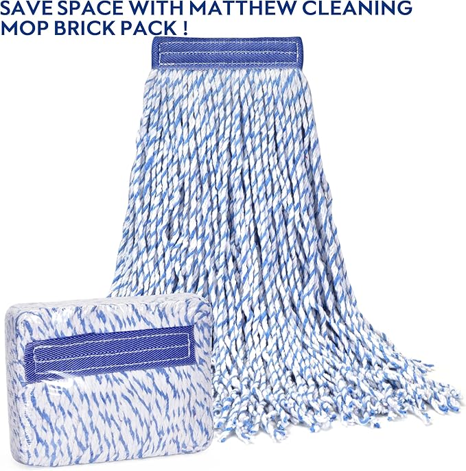 MATTHEW CLEANING Looped-Open Cotton Wet Mop 1.25'' Universal Headband Heavy Duty Commercial Mop Head Replacement for indoor and outdoor Use,Grease Stain Floor Cleaning String Mop Head Refill Pack of 6
