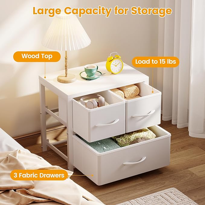 Homeiju Stackable 3-Drawer Fabric Dresser with Waterproof Wood Top – Closet Organizer & Storage Drawers for Bedroom, Modern Metal Frame Design (2 Tier-2 Pack)