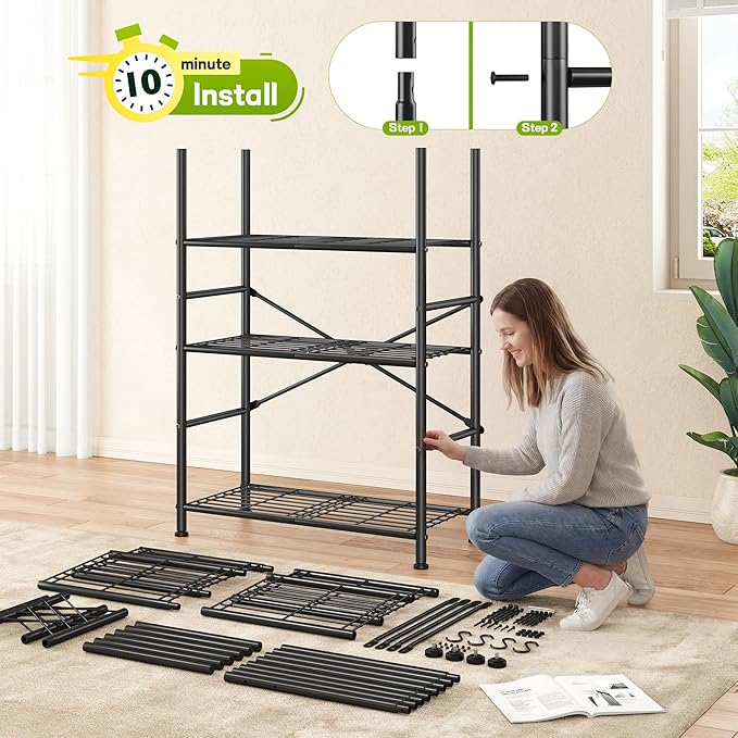 Wire Shelving Storage Rack with Hooks,Metal Shelving Units Shelf Organizer,Wobble-Free Garage Shelving with Adjustable Leveling Feet for Kitchen Pantry Laundry Bathroom Closet Dorm,12"D x 30"W x 60"H