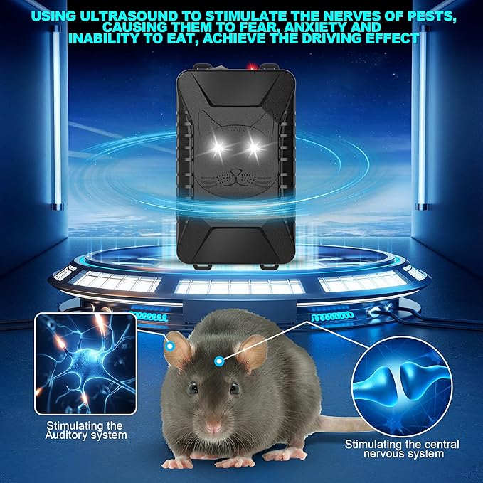 2 Pack Ultrasonic Rodent Repellent for Car Engines - Battery Operated Car Mouse Repellent Under Hood with Strobe Light, Keep Mice Away from Car Engines, Room, Indoors, Outdoors