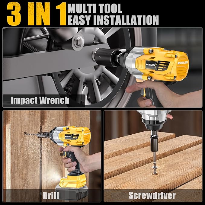 Cordless Impact Wrench Compatible with DeWalt 20V Battery: 1/2 Inch Hog Ring Impact Driver - High Torque - 1360N.m/1000Ft-lbs Cordless Impact Gun - Brushless Motor with LED Light - Tool Only