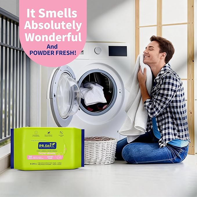 80CT Dryer Sheets Powder Fresh Plant Based Formula Fabric Softener sheets for Laundry Long Lasting Fragrance 9.05 x6.29IN
