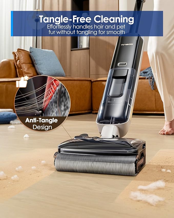 Tineco Floor ONE S6 Master Wet Dry Vacuum Cleaner, 20kPa Suction Vacuum Mop with Dual-Edge Cleaning, 45 Min Runtime (Quite Mode), 185°F Flashdry, 4inch Ultra-Slim