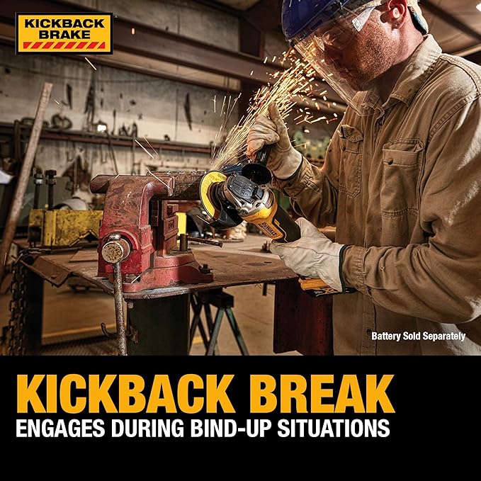 DEWALT 20V MAX* Angle Grinder Tool Cordless Brushless, 4 1/2 Inch, with Paddle Switch and Kickback Brake, Tool Only (DCG413B)