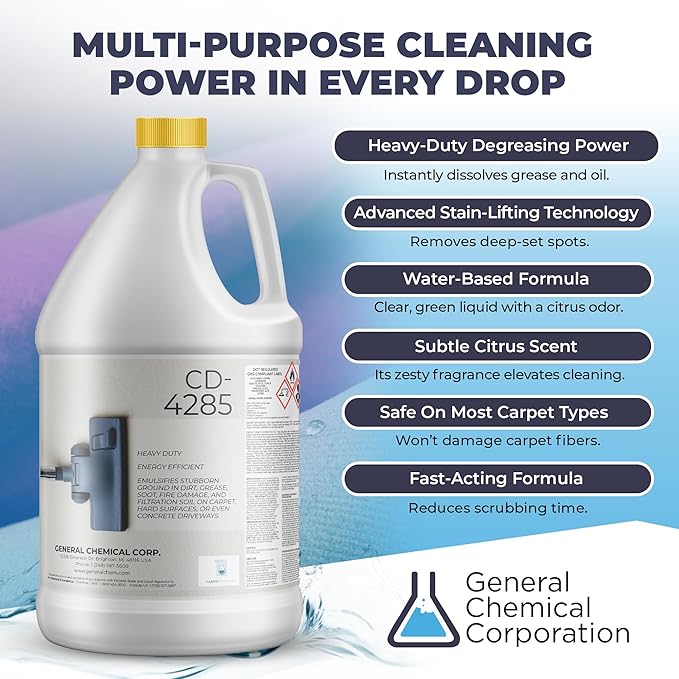Heavy Duty Carpet Stain Remover CD 4285 - Carpet's Multi-Purpose and Powerful Liquid Solution, Though Cleaning Formula For Homeowners, Pet-owners, Offices and Many More - 1 Gallon Case