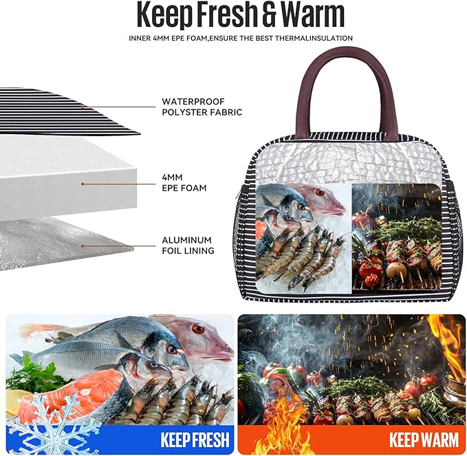douyadady Lunch Bag Women/Men Lunch Box Women/Men (white&black stripe)
