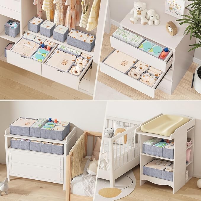 Lifewit Nursery Drawer Organizer for Clothes 28 Pack, Certified Child-safe Dresser Drawer Divider Storage Bins, Foldable Clothing Storage Basket for Baby Clothes/Underwear/Sock/Diaper in Closet