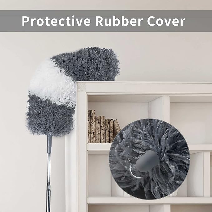 BOOMJOY Microfiber Feather and Cobweb Duster Set, Bendable Head and 100 inches Extension Pole, for High Ceiling, Fan, Blinds, Furniture