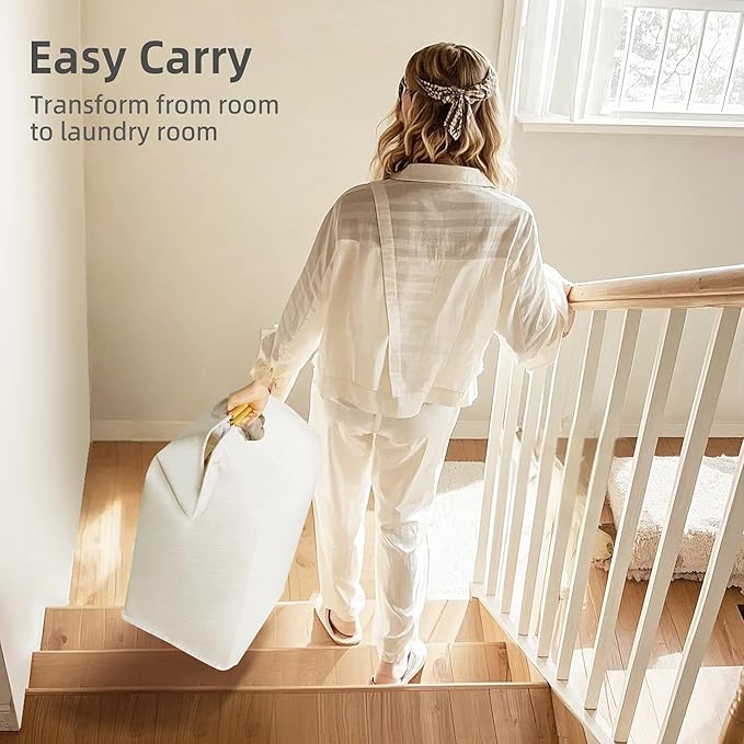 STORAGE MANIAC 3-Pack Large Laundry Hamper, 80L (21.1 Gal) Collapsible Laundry Basket with Bamboo Handles, Freestanding Waterproof Clothes Hamper for Laundry Room, Bedroom, Dorm, Towels, Toys, Beige