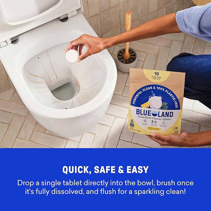BLUELAND Toilet Bowl Cleaner Tablets, Starter Set, 14 Count with Tin, Lemon Cedar, Plastic-Free, No Harsh Chemicals, Plant-Based