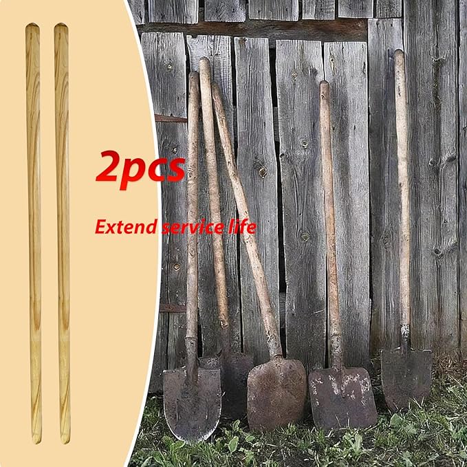 2 PCS 46.5in Wooden Shovel Handle Replacement for Snow Shovel Garden Rake Long Handle Shovels Garden Tool