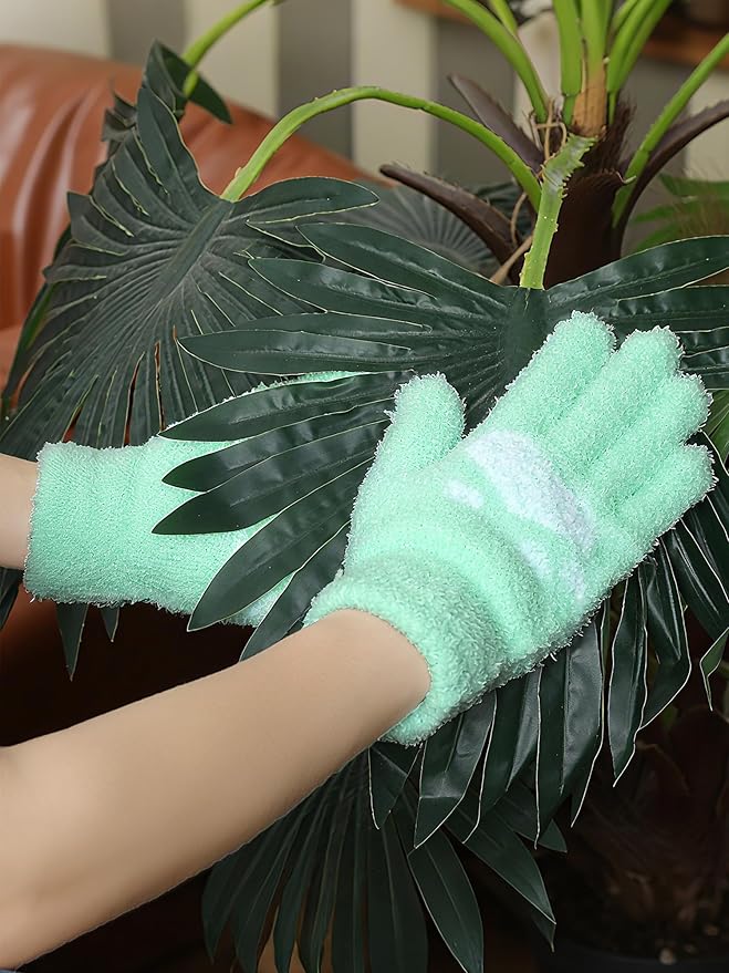 Patelai 3 Pairs Microfiber Plant Dusting Gloves Leaf Cleaning Gloves for Indoor Plants, Blinds, Furniture, House (Green,Pink,Grass Green,Medium)