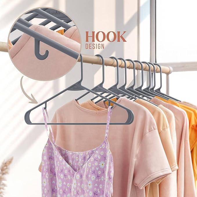 Plastic Hangers 50 Pack Grey - Clothes Hangers - Makes The Perfect Coat Hanger and General Space Saving Clothes Hangers for Closet - Percheros Ganchos para Colgar Ropa Hangars