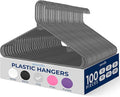 SereneLife Plastic Hangers 100 Pack - Space Saving Clothes Hanger - Durable & Strong Closet Organizers and Storage with Built-in Strap Hooks - Essential for Shirts, Pants, Skirts & Coats (Gray)