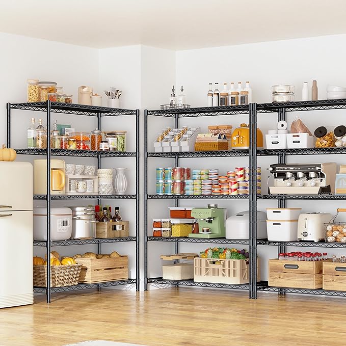 Romorgniz 5 Tier Storage Shelves 71"H Wire Shelving Adjustable Metal Shelving,1000LBS Pantry Shelves Sturdy Steel Wire Shelf for Kitchen Commercial Pantry Garage Warehouse ,71"H X35.5"W X13.8"D, Black