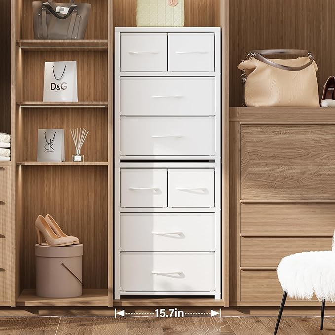 Homeiju Stackable 4-Drawer Fabric Dresser with Waterproof Wood Top – Closet Organizer & Storage Drawers for Bedroom, Modern Metal Frame Design (3 Tier)