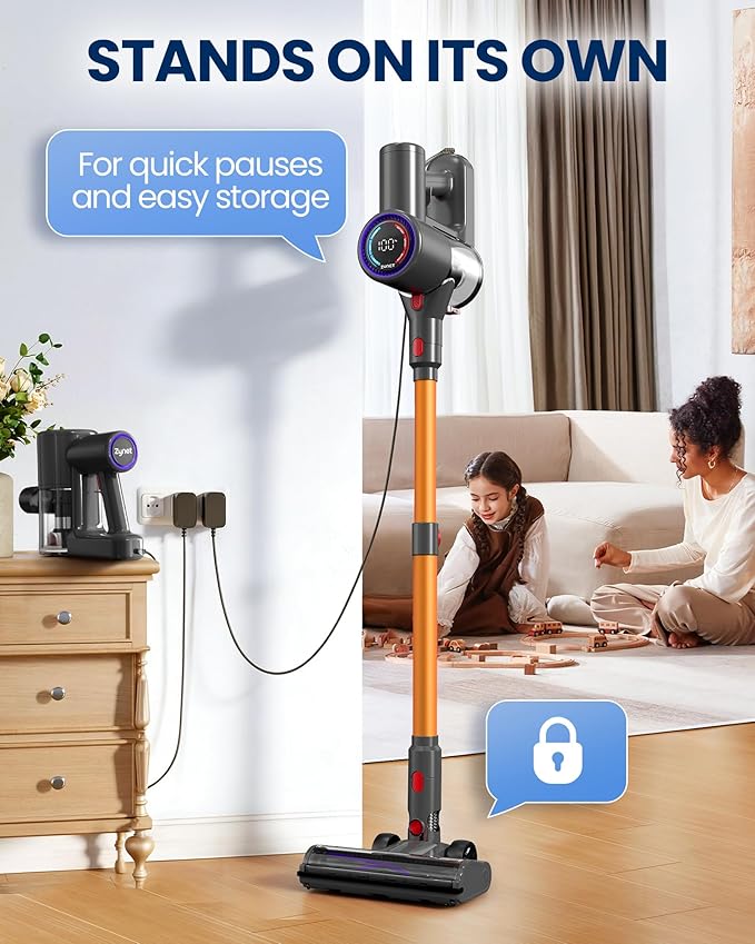 Zynet S8 Cordless Vacuum Cleaner, 500W/45KPA/40Mins Lightweight Stick Vacuum for Home, LED Display and Green Headlights, 6-Stages Filtration, Self-Standing Vacuum for Hard Floor, Carpet and Pet Hair