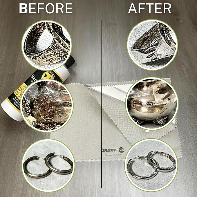 Silver Jewelry Cleaner - Multipurpose Homewood Metal Polish and Cleaner bundle with 1x Microfiber Cleaning Cloth Bundle - Stainless Steel Cleaner to Remove Tarnish & Restore Shine of Jewelry & More