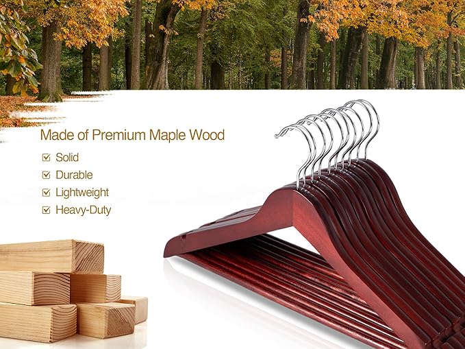 StorageWorks Wooden Hangers 20 Pack, Wood Coat Hangers for Closet, Heavy Duty Clothes Hangers for Suits, Shirts, Pants, Jackets, Dark Cherry Color