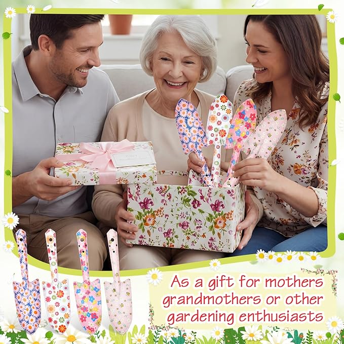 24 Pcs Floral Garden Shovels Bulk Gardening Gift for Women Heavy Duty Garden Tools Floral Hand Shovel for Mom Employees Birthday Thank You Gifts(Pink Flowers)