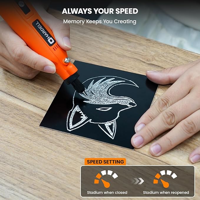 HARDELL Rotary Tool, 5 Speed Rechargeable Engraving Pen - Electric Cordless Engraver Pen for 60+ Surfaces - Beginner Friendly with 37 Accessories, Ultimate Engraving Pen Kit for Artists & DIYers