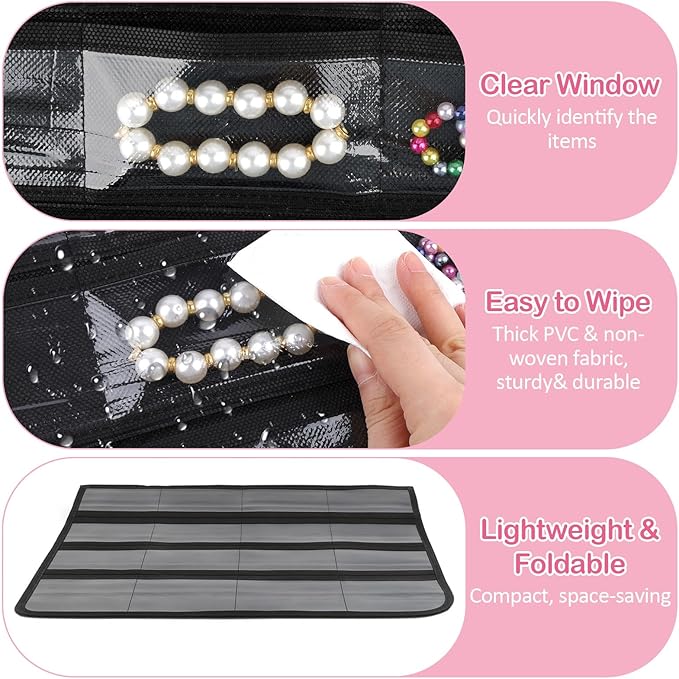 2 Pack Hanging Jewelry Organizer, 80 Clear Pockets earring organizer and storage, Accessories holder organizer for Closet, Jewelries, Necklace, Travel