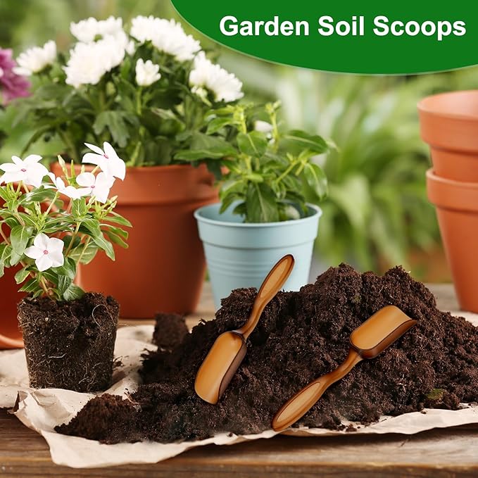10-Pack Mini Gardening Shovel Spoons, Plastic Garden Soil Scoops for Cultivation Digging Transplanting/Flower Planting/Plant Succulent, Colorful Small Gardening Tools [Brown]