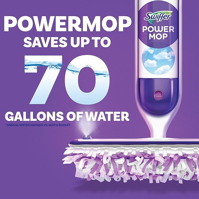 Swiffer Power Mop Wood, Hardwood Floor Cleaner for Mopping Home, Bathroom, Kitchen, All Purpose Multi-Surface Cleaning Set includes PowerMop Wood, 2 Pads, 1 QuickDry Lemon Solution, & 2 Batteries