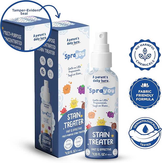 Fast & Effective Stain Treater Spray, Multi-Purpose Stain Remover, Messy Eater Stain Treater Concentrated Formula, Gentle on Clothing and Baby Textiles, 4.33 fl oz.