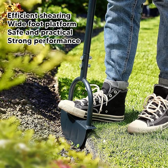 Pissente Half Moon Edger, High Hardness Carbon Steel Manual Cutting Shovel, Long Handle Trimming Tool for Garden Landscape Flower Bed Sidewalk Patio