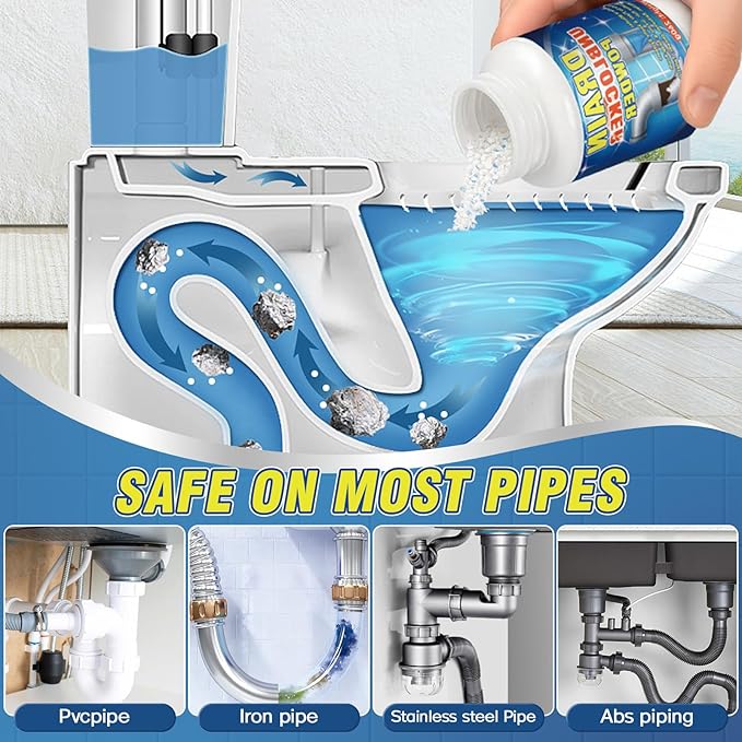 Drain Cleaner Powder, Powerful Drain Clog Remover, Sink and Drains cleaner to Dissolve Clogs, Drains Opener Removes Hair, Grease, Soap Scum and Food Residue, Safe for Pipes and Septic Systems