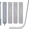 Skinny Duster with Extension Pole for Under Furniture, Under Appliance Cleaning Tool with 3 Microfiber Dusting Cloths, Retractable Flat Duster for Under Refrigerator, Tight Spaces, Gap