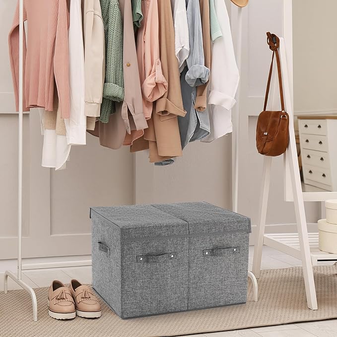 Shoe Organizer for Closet Fits 16 Pairs, Large Shoe Storage Box Bins Containers with Lid and Adjustable Dividers for Shoes, Sneakers and High Heeled, Hard Shell and Stackable (Grey)