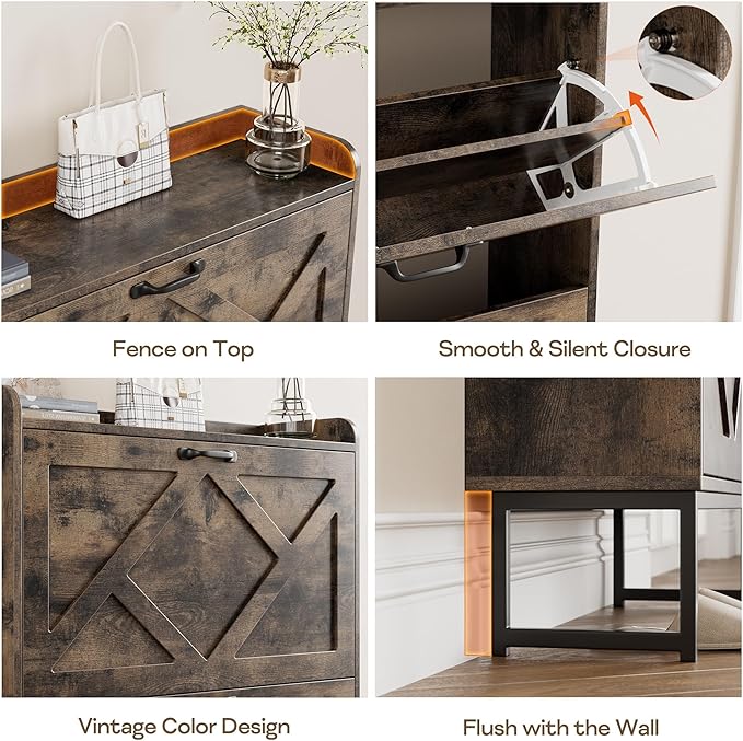 Nicetree Shoe Cabinet with 2 Flip Drawers, Freestanding Shoe Storage Cabinet with Metal Legs, Farmhouse Shoe Organizer for Entryway, Foyer, Hallway