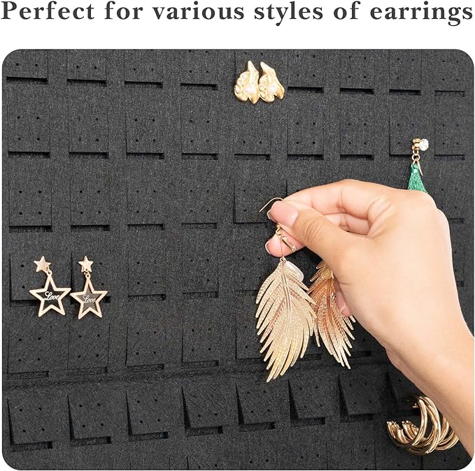 Lolalet Hanging Earring Holder Organizer with 20 Hooks for Women, Earring Organizer Wall Earrings Hanger Pierced Earring Storage, Felt Stud Earring Display, 608 Holes for Earrings - Black, 1 Pack