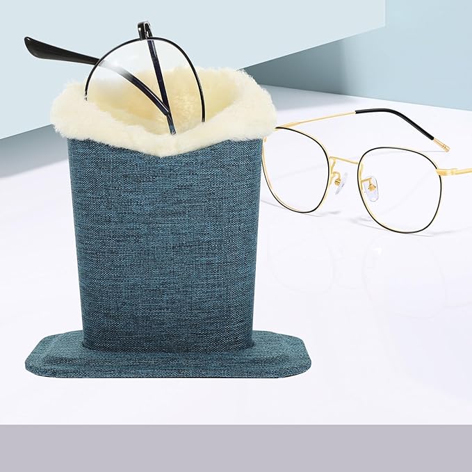 TIDTALEO Eyeglasses Holder Plush Sunglasses Stand Linen Fabric Dark Blue Eyewear Organizer Desktop Storage for Home Office