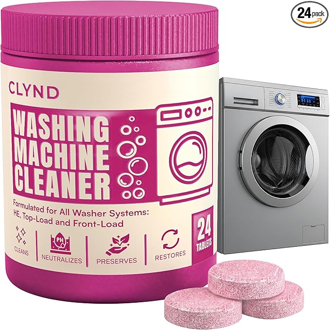 Washing Machine Cleaner Tablets Unscented 24 Pack Residue-free Laundry Washer Cleaner for HE Front Load, Top Load Washing Machine Cleaning Tablets Pro Descaler Deodorizer, Low Suds 1 Year Supply
