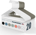 Neaties Plastic Hangers 20 Pack - Made in the USA - 6lb Capacity Standard Clothes Hangers with Strap Hooks for Dresses, Lingerie, Shirts, Pants, and Jackets - White & Gray