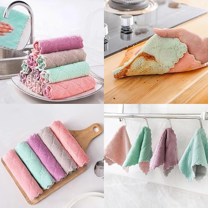 Reusable Microfiber Kitchen Cleaning Cloths – Super Absorbent, Quick-Drying Dish Towels for Kitchen Car Furniture Bowl Tea. 10.6" x 6.3" Coral Velvet Dishcloths Lint-Free Machine Washable 24 Pack Rags