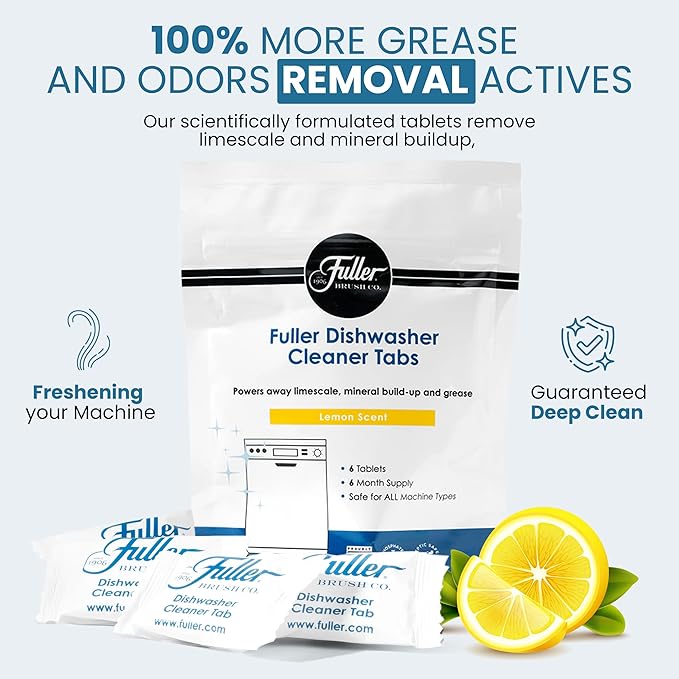 Fuller Dishwasher Cleaner Tabs – Lemon Scent – Eliminates Limescale, Grease & Odors – Septic Safe, Compatible with All Dishwasher Types – (Pack of 1)