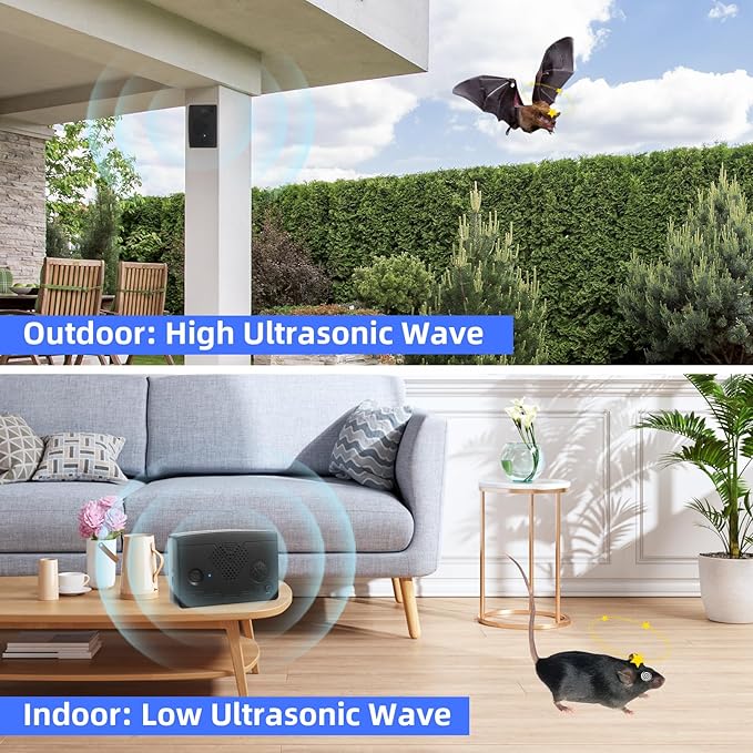2 Pack Bat Deterrent Devices for Attic: Rechargeable Bat Keep Away,Bird Deterrent Devices Indoor&Outdoor for Porch,House,Garages,Friendly to Human & Pet(Black)