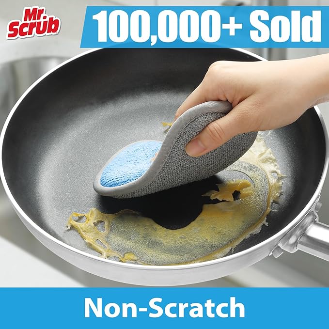 Sponges Kitchen Dish Sponge for Washing Dishes Cleaning Kitchen, All-Purpose, 6 Pack, Non Scratch, Rough Scrubbers Side for Non-Stick Cookware, Soft Microfiber Scrub Side for Dishes, Mr. Scrub
