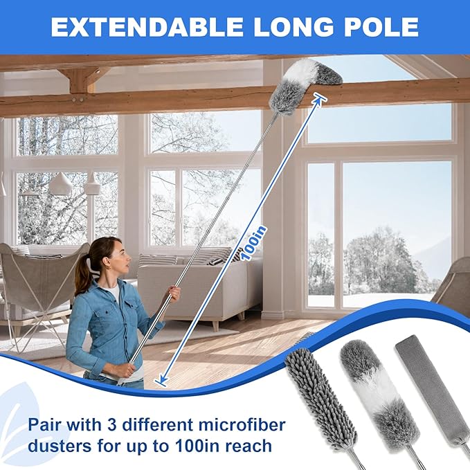 Dusters for Cleaning,Microfiber Duster Feather Duster with Extension Pole,4PCS Ceiling Fan Cleaner Duster,Long Duster Extended Handle,Blind Cleaner Dusting