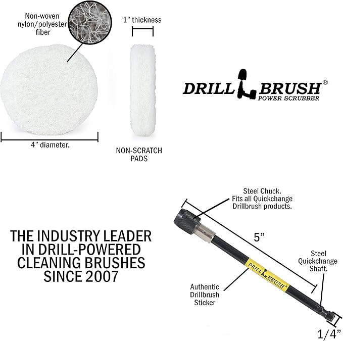 Drill Brush - Drill Power Pad Set - Bathroom - Drill Scrubber Attachment - Cleaning Pads - Shower Door - Baseboard - Power Cleaner - Bathroom Sink - Shower Cleaner - Vinyl Flooring - Scrub Pads