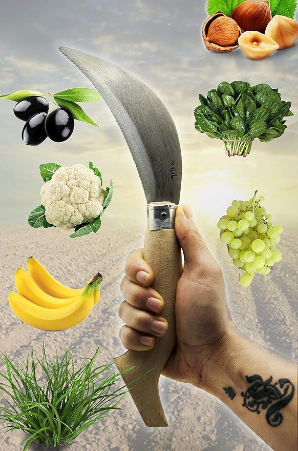 Folding Garden Sickle 12” - Manual Grass Scythe Hand Weeder Tool with Serrated Blade for Lawn and Garden Maintenance